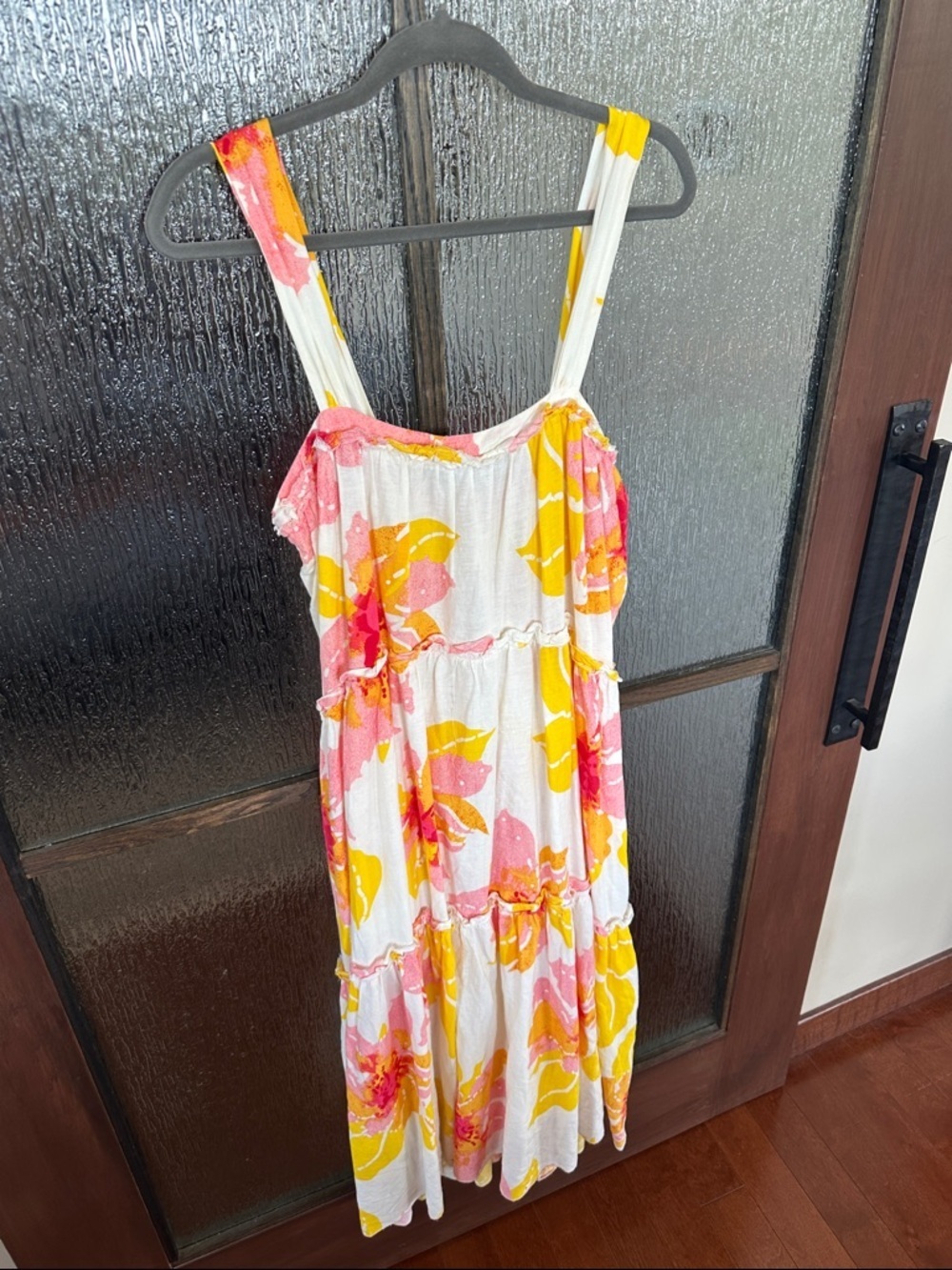 Free People Dress Moonshine Linen Blend White Pastel Floral Midi Tiered  Small - Picture 4 of 8